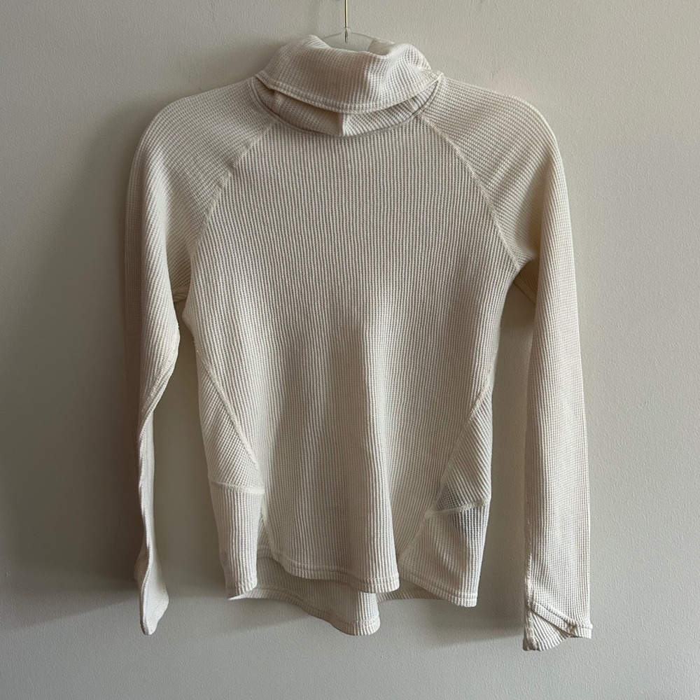 KUHL Petra Thermal Top Cream XS Waffle Knit Turtleneck Thumbholes Long Sleeve